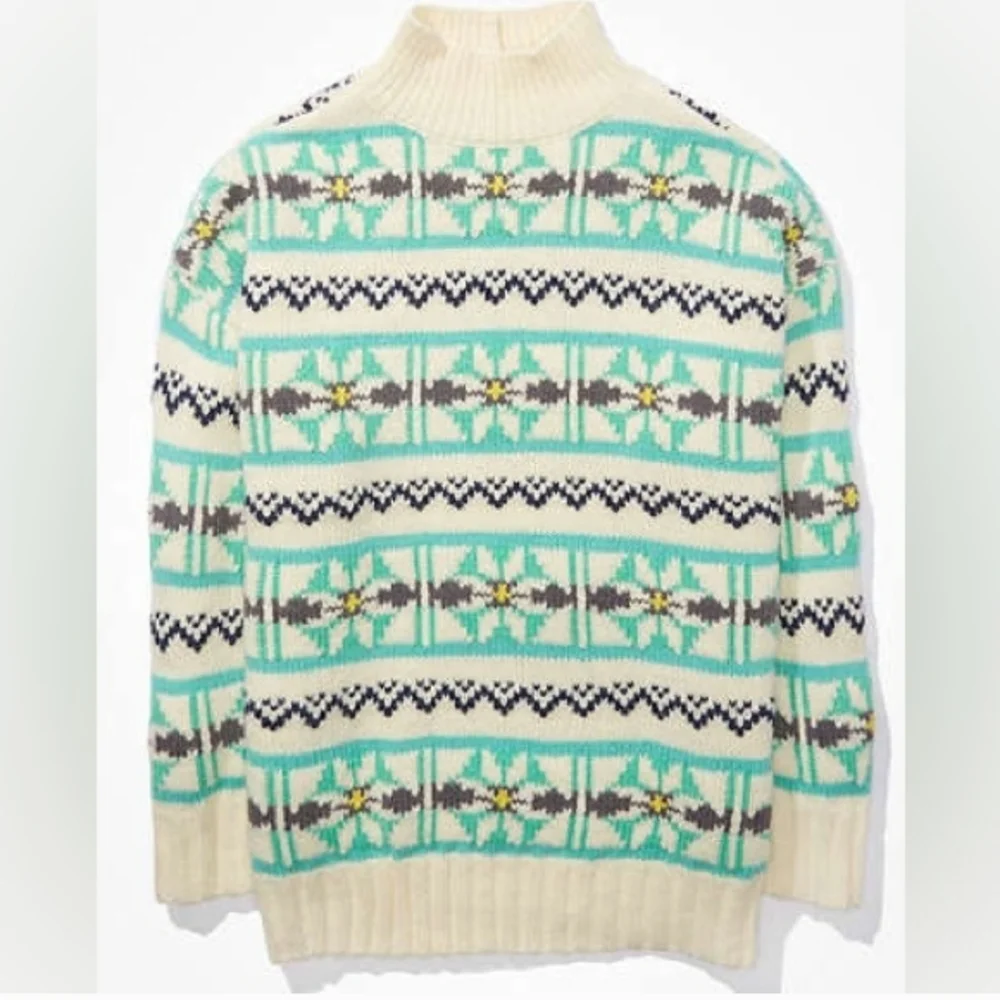 AE Oversized Fairisle Mock Neck Sweater Size Medium - Picture 4 of 13